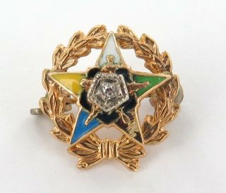 Vintage 10k Gold & Diamond Order Of The Eastern Star Tiny Pin.