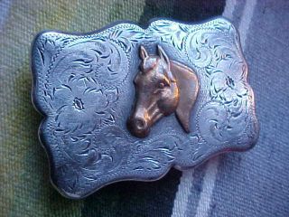 Vintage Western Sterling Silver Belt Buckle - Diablo - Horse Head - Cowboy - Rodeo - 51gr -