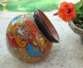 Mexican Art Talavera Pottery Garden Flower Planter Cuban Tilt Spilling 11x13 "