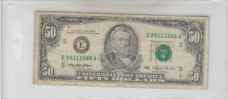 1993 (e) $50 Fifty Dollar Bill Federal Reserve Note Richmond Vintage Currency