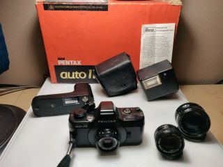 Vintage Asahi Pentax Auto 110 Camera With 3 Lenses,  Flash & Winder