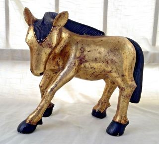 Vintage Hand Carved Wooden Sculpture/figure Horse/mule/donkey,  Gilt/gold & Black