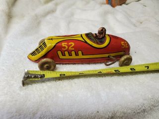 Vintage J Chein Tin Litho Wind Up Race Car Racer Toy 52 With Driver 6 1/2 "