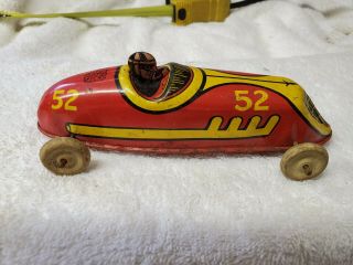 VINTAGE J CHEIN TIN LITHO WIND UP RACE CAR Racer TOY 52 with DRIVER 6 1/2 