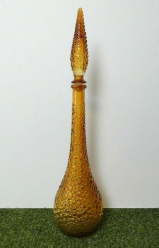 Vintage Italian Empoli Large Tall Genie Bottle Decanter Bubble Glass Amber Mcm