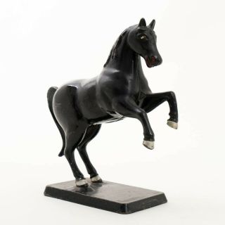 Vintage Cast Iron Coin Bank Toy Black Stallion Horse Rearing On Back Legs 7.  25 "