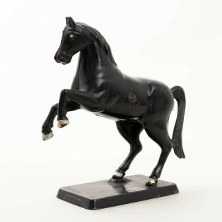 Vintage Cast Iron Coin Bank Toy Black Stallion Horse Rearing on Back Legs 7.  25 
