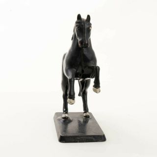 Vintage Cast Iron Coin Bank Toy Black Stallion Horse Rearing on Back Legs 7.  25 