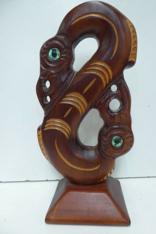 Vintage Mania Moana Hand Carved Tiki Statue Paua Shell Inlay Rotorua Zealand