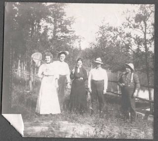 Vintage Photograph 1901 Wisconsin Lake Fishing Net Poles Reels Girls Old Photo