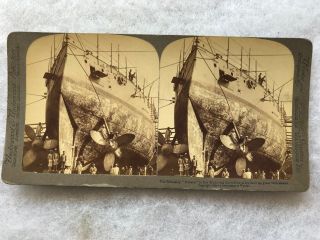 Battleship “indiana” In Dry Dock Vintage Stereoview Card,  Copyright 1898