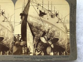 Battleship “Indiana” In Dry Dock Vintage Stereoview Card,  Copyright 1898 2