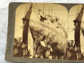 Battleship “Indiana” In Dry Dock Vintage Stereoview Card,  Copyright 1898 4