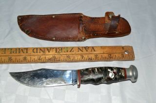 Vintage Case 1940 - 64 Fixed Blade Black/silver Marbled Celluloid Hunting Knife