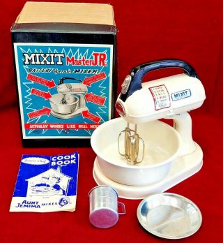 1950s Toy 8 " Exelo Mixit Master Jr.  Kitchen Mixer / Jemima Cook Book