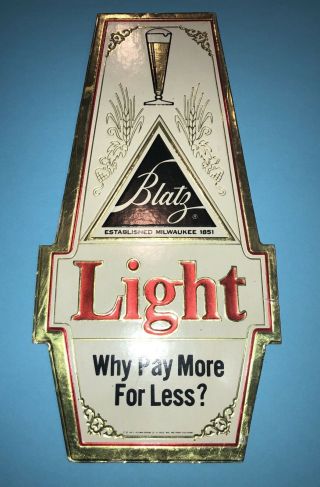 Vintage Blatz Light Beer Cardboard Sign 1981 Man Cave Bar