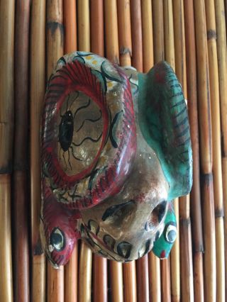Mexican Folk Art Carved Wood Snakes On Face Mask From Oaxaca México