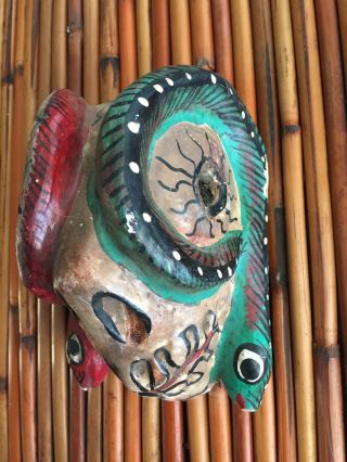 Mexican Folk Art Carved Wood Snakes On Face Mask From Oaxaca México 3