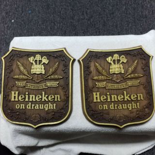 2 Vintage Imported Holland Heineken On Draught Beer Sign - Bar Tavern Shield