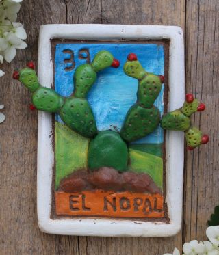 On Hold For Aileen 3 Clay Loteria By Rafael Pineda Mexican Game Folk Art