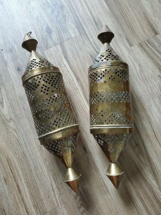 Vintage Pierced Brass Moroccan Lantern Set Of 2