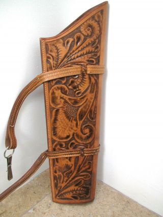 Vintage Traditional Archery Leather Target Arrow Quiver,  Floral Hand - Engraved