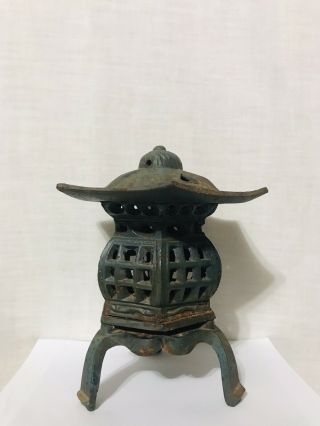 Japanese Cast Iron Pagoda Garden Lantern 7” Tall