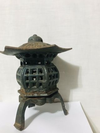 Japanese Cast Iron Pagoda Garden Lantern 7” Tall 3
