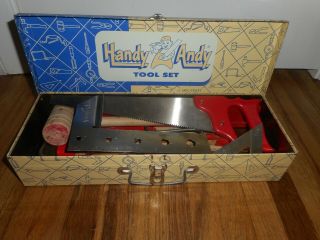 Vintage Skil Craft Handy Andy Carpenter Childrens Tool Chest Box Set With Tools