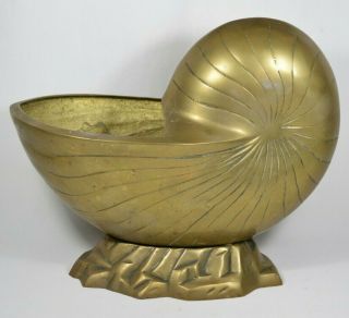 Vintage Large 13 " Brass Nautilus Sea Shell Planter Or Ice Bucket Huge