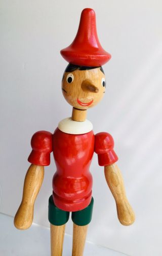 Vtg Lexi Hand Painted Wooden Pinocchio Puppet Made In Italy Sudtirol 13 “ Tall
