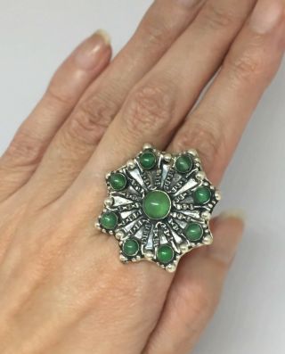 VTG Mexico Huge JADEITE JADE Sterling Silver Ring 9 - Sizeable (10.  5g) 2