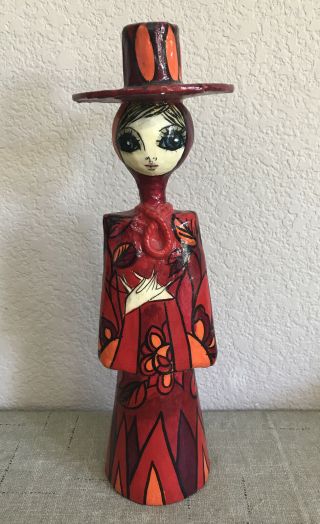 Vintage Abelardo Ruiz Paper Mache Doll Figure Senorita Mexican Folk Art Red