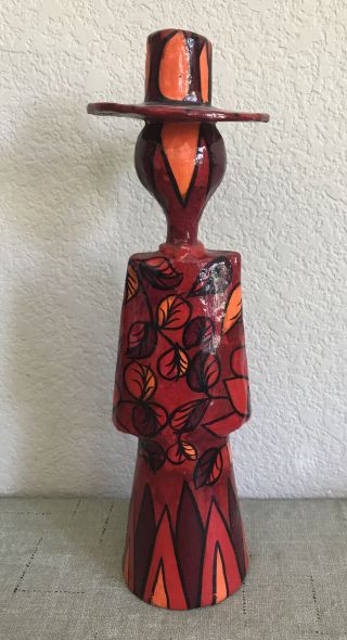 Vintage Abelardo Ruiz Paper Mache Doll Figure Senorita Mexican Folk Art Red 2