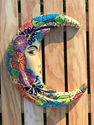 Talavera Ceramic Half Moon 15 " Mexico Figurine Pottery Hanging Wall Art Lime 01