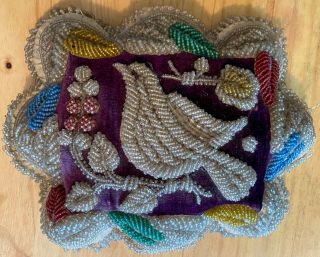 Vintage Iroquois Beaded Pillow/cushion,  Bird Design,  12 " By 10 "