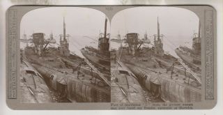 Wwi British Stereoview - Fleet Of U Boats Surrender At Harwich