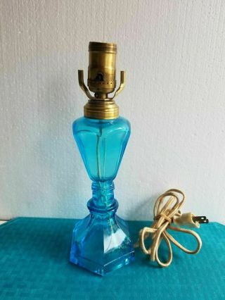 Vintage Aqua Blue Depression / Uranium Glass Electric Lamp - 11.  5 "