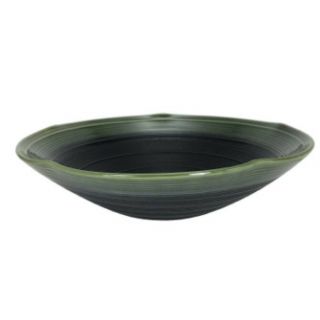 Japanese Ikebana Vase Suiban 10.  75 " D X 2.  75 " H Ceramic Black Green Rim Japan Made