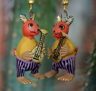 Alebrije Musician Earrings Detailed By Ana Xuana Handmade Oaxaca Mexico Folk Art