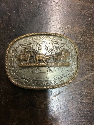 Vintage German Silver Calf Roping Belt Buckle Cowboy Horse