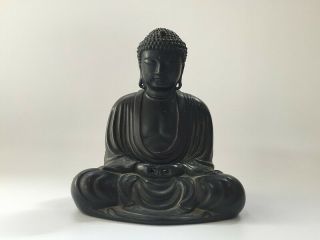 Japanese Metal Kannon God Statue Okimono Vtg Signed Buddhist Interior T090