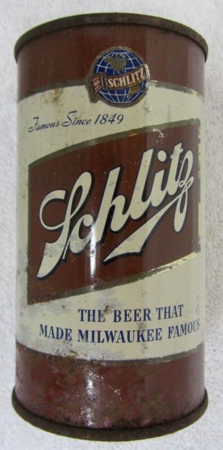 Vintage 1949 Schlitz Flat Top Steel Beer Can 12oz 1 City Milwaukee Usbc 129 - 25