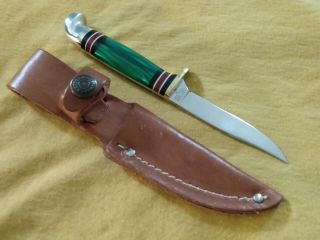 Western Usa 628 Green Handle 6 1/4 " Fixed Blade Fish/bird Knife W/sheath
