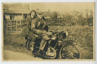 A Man & Woman On British Motorcycle Vintage 1930 