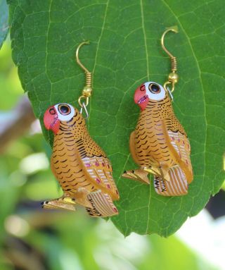 Alebrije Parrot Earrings Detailed By Ana Xuana Handmade Oaxaca Mexican Folk Art