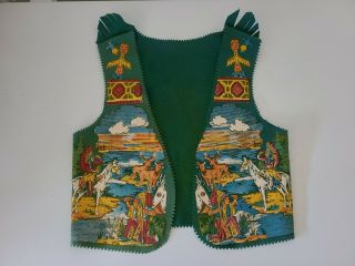 1940s 50s Vintage Green Child’s Painted Felt American Indian Play Vest
