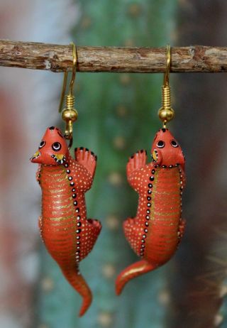 Alebrije Earrings Ferret Detailed By Ana Xuana Handmade Oaxaca Mexican Folk Art