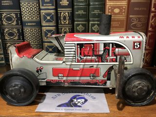 Vintage 1950s Us Marx Tin Litho Wind Up Tractor 5 8” Long