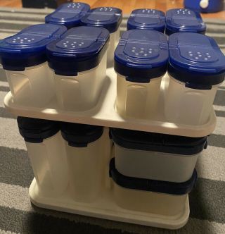 Tupperware Vintage Blue Modular Mates Spice Rack Carousel Set With 20 Containers